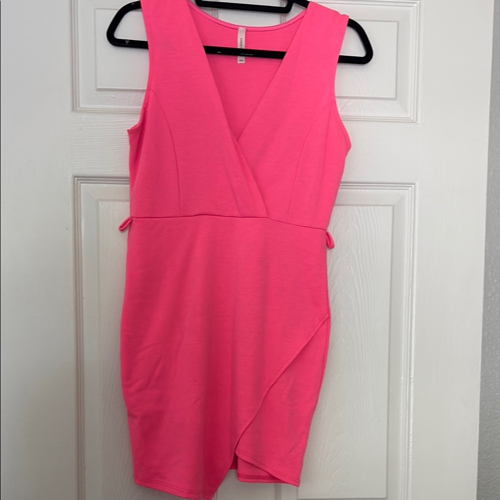 Chocolate Pink Asymmetrical Wrap Mini Dress